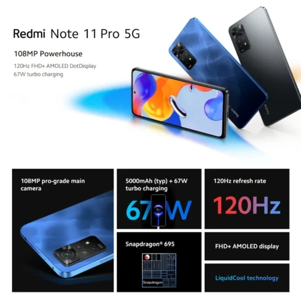 Global Version Xiaomi Redmi Note 11 Pro 5G Phones Snapdragon 695 108MP Camera 5000mAh Smartphone Note 11 Pro 5G Mobile Phones - Image 2