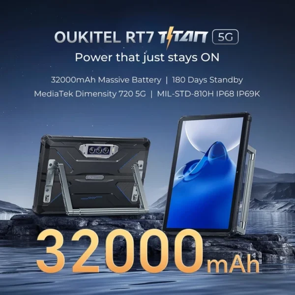 OUKITEL RT7 TITAN 5G Network IP68/IP69K Rugged Tablet 10 Inch Android 13 MediaTek Dimensity 720 Rugged Tablet