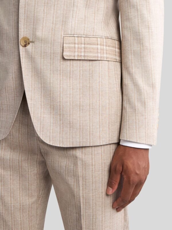 Men's Light Brown Pinstripe Suit Set With Subtle Plaid Details - Image 4