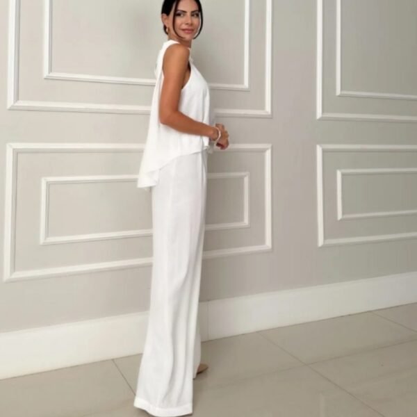 Fashion Loose Sleeveless Top Wide-leg Casual Pants Solid Color Two-piece Set - Image 4