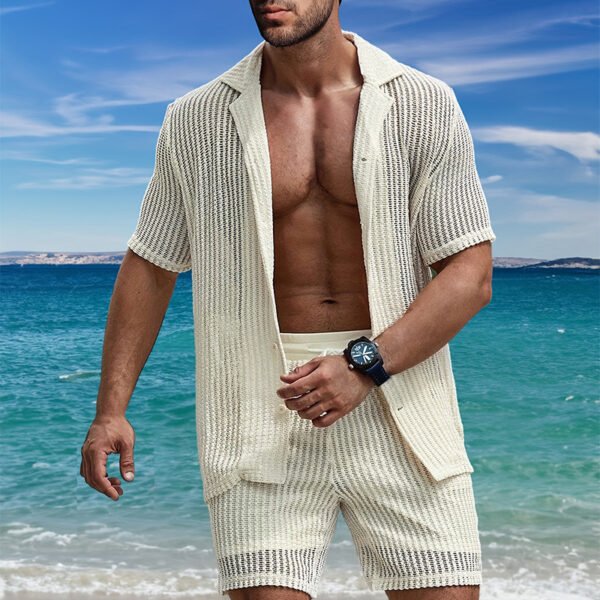 Men's Retro Cotton And Linen Stripes Henley Shirt Casual Loose Shirt Cardigan Lapel Men's Clothing - Image 2