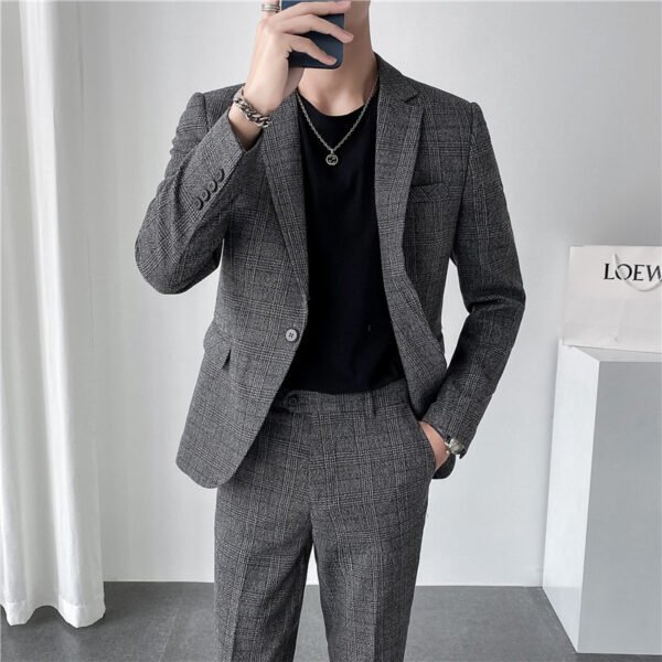 Autumn Men's Plaid Suit Business Casual Two-piece Suit - Image 8