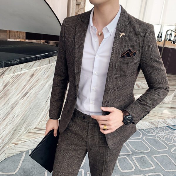 Autumn Men's Plaid Suit Business Casual Two-piece Suit - Image 2
