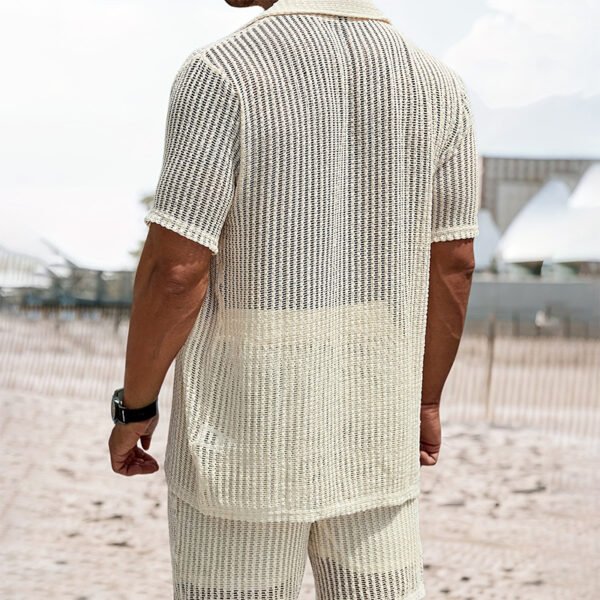 Men's Retro Cotton And Linen Stripes Henley Shirt Casual Loose Shirt Cardigan Lapel Men's Clothing - Image 4