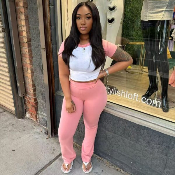 Women's Contrast Color Short-sleeved Trousers Casual Two-piece Suit - Image 2