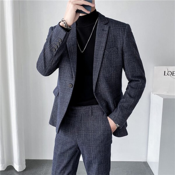 Autumn Men's Plaid Suit Business Casual Two-piece Suit - Image 6