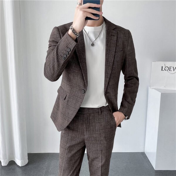 Autumn Men's Plaid Suit Business Casual Two-piece Suit - Image 7