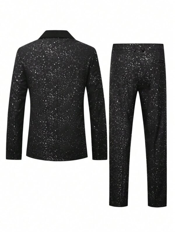 Men's Shimmering Black Suit Adorned With Glittering White Sequins - Image 5