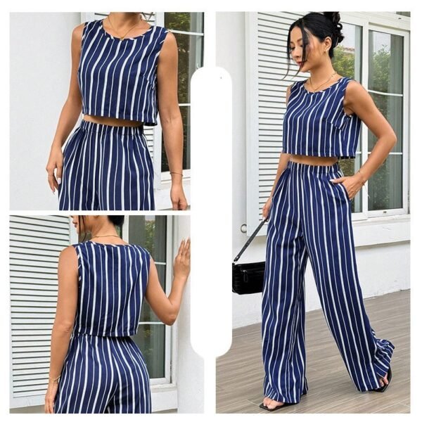 High-Rise Slim Flare Pants Summer Two-piece Set - Image 3