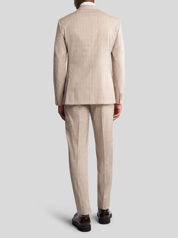 Men's Light Brown Pinstripe Suit Set With Subtle Plaid Details - Image 2