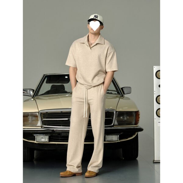 Lapel Short-sleeved T-shirt Men's Casual Top And Trousers Suit - Image 3