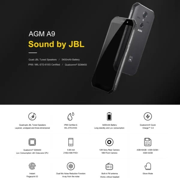 Hot AGM A9 Rugged Cell Phone 4G 64G NFC Fingerprint 5400mAh 5.99" Celular Mobile Phone A9 Smartphone - Image 4