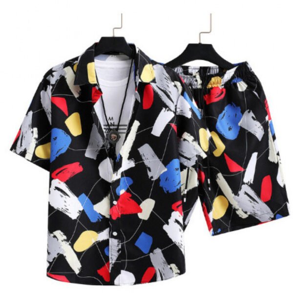 Men's Cardigan Casual Suit Digital Printing Short Sleeve Shorts Suit - Image 5