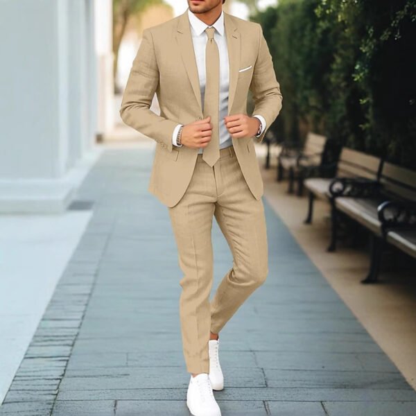 Men's New Linen Single Row One Button Suit - Image 4