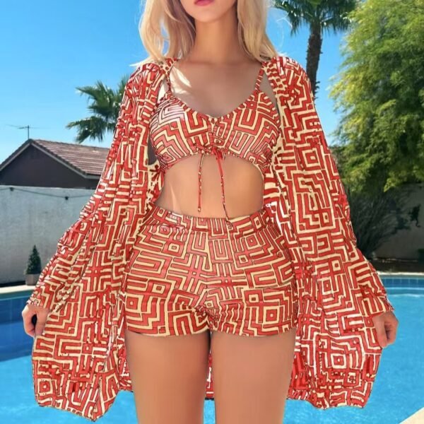 Swimsuit Plus Size Multicolor Plaid Printed Split Three-piece Suit - Image 6
