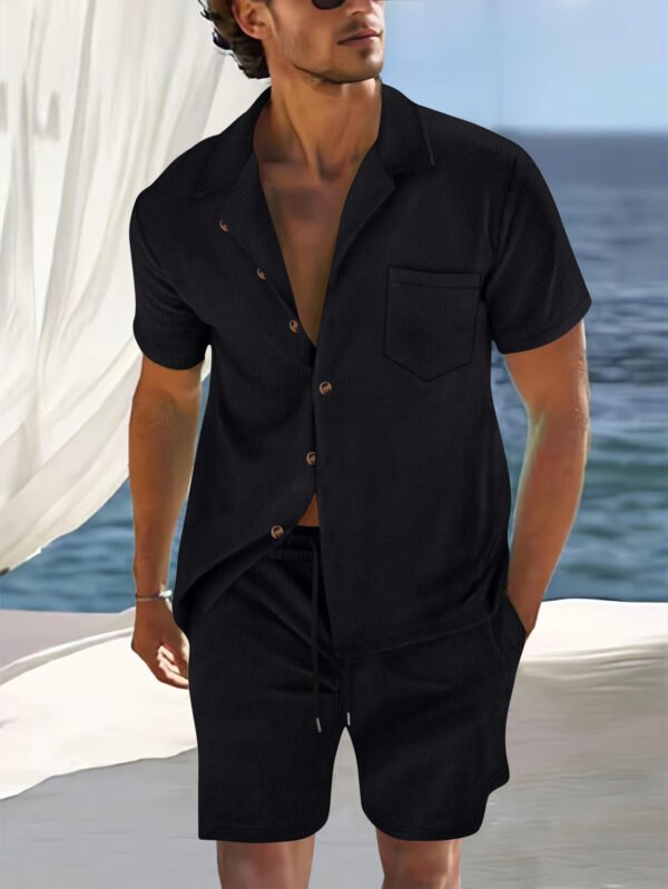 Men's Europe And America Cross Border Polyester Short Sleeve Cuban Collar Shirt Summer Suit - Image 5