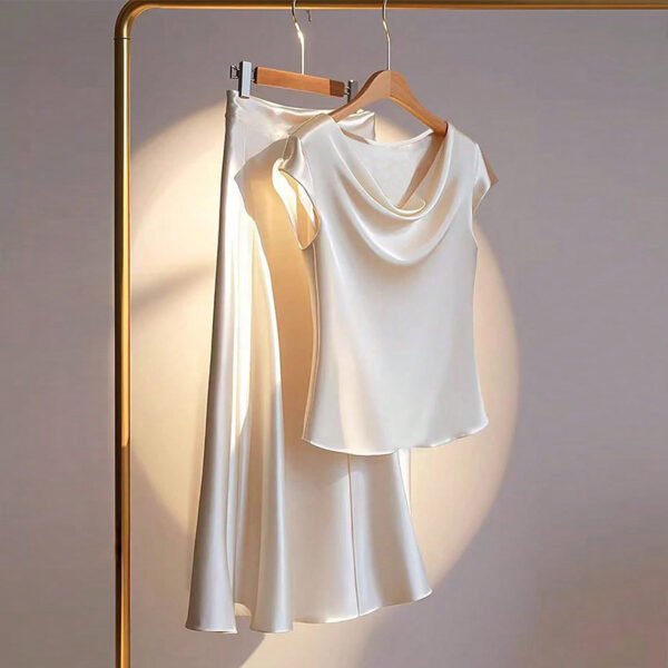 European And American Style Artificial Silk Short Sleeve Skirt Suit - Image 6
