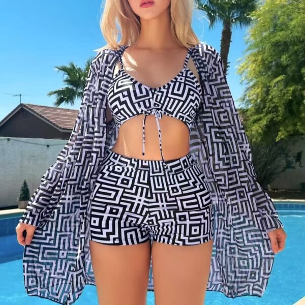 Swimsuit Plus Size Multicolor Plaid Printed Split Three-piece Suit