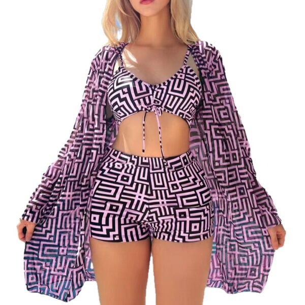 Swimsuit Plus Size Multicolor Plaid Printed Split Three-piece Suit - Image 4