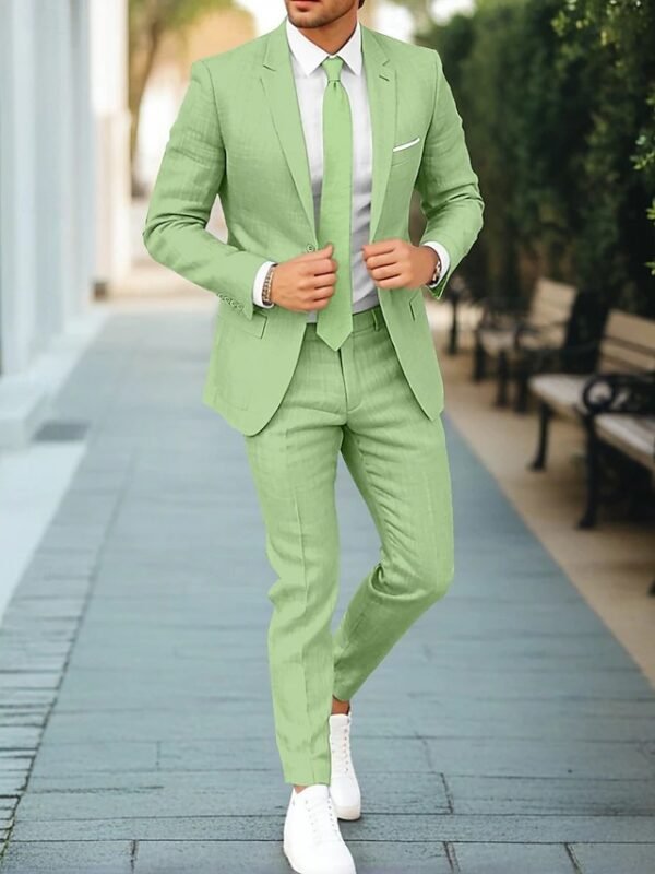 Men's New Linen Single Row One Button Suit - Image 5