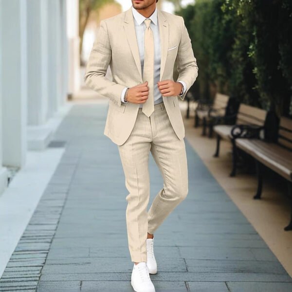 Men's New Linen Single Row One Button Suit - Image 3