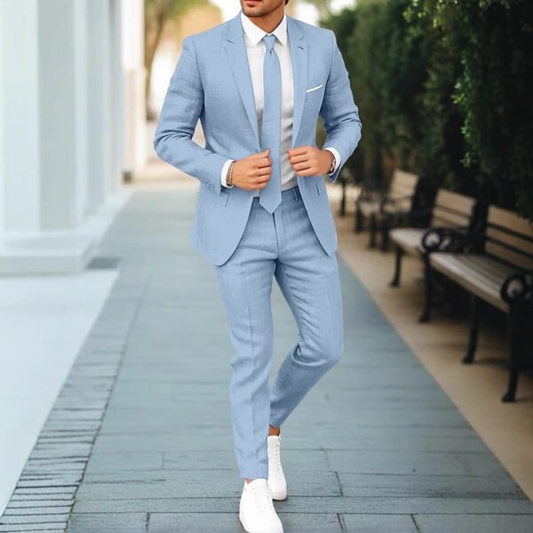 Men's New Linen Single Row One Button Suit - Image 6