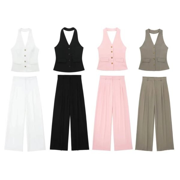 Women's Waistcoat Linen Vest Suit - Image 4