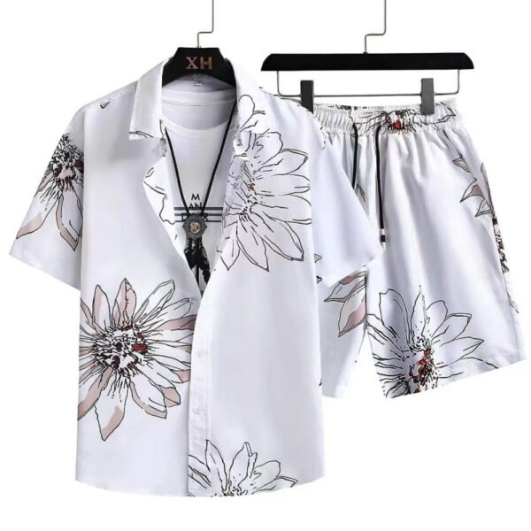 Men's Cardigan Casual Suit Digital Printing Short Sleeve Shorts Suit - Image 4