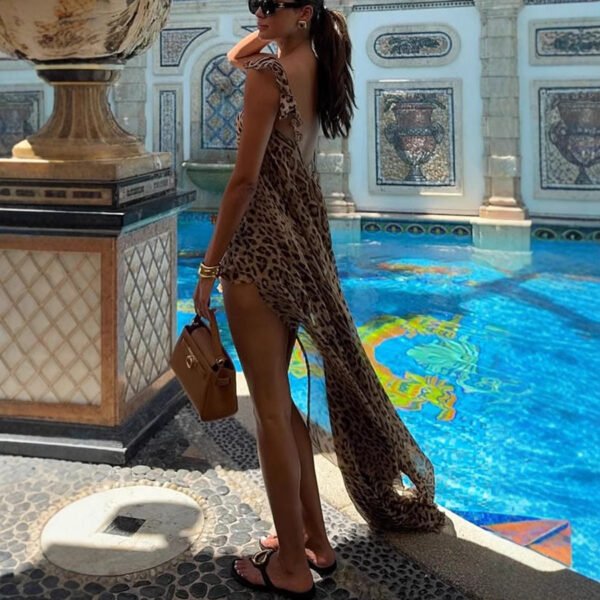 Chiffon Printed Suspender Dress INS Vacation Loose Leopard Print Two-piece Set For Women - Image 3