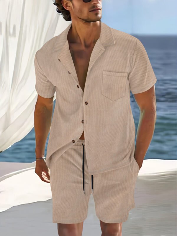 Men's Europe And America Cross Border Polyester Short Sleeve Cuban Collar Shirt Summer Suit - Image 8