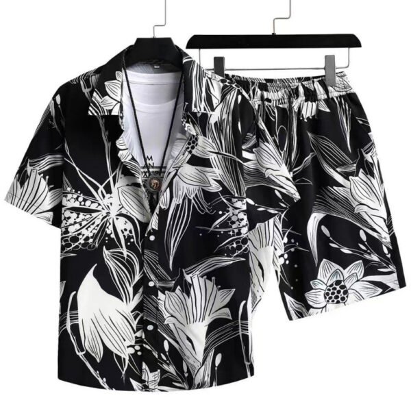 Men's Cardigan Casual Suit Digital Printing Short Sleeve Shorts Suit - Image 6