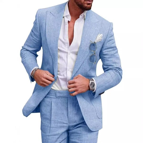 Men's Large Single Row One Button Solid Color Suit Two-piece Set - Image 3