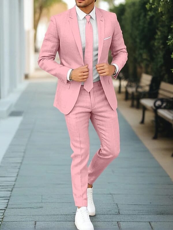 Men's New Linen Single Row One Button Suit - Image 2