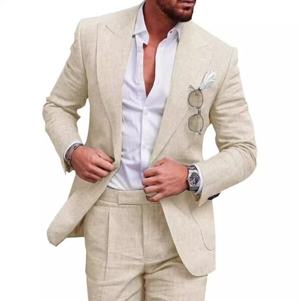 Men's Large Single Row One Button Solid Color Suit Two-piece Set - Image 4