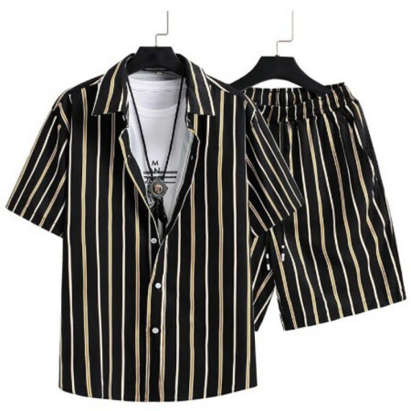 Men's Cardigan Casual Suit Digital Printing Short Sleeve Shorts Suit - Image 2