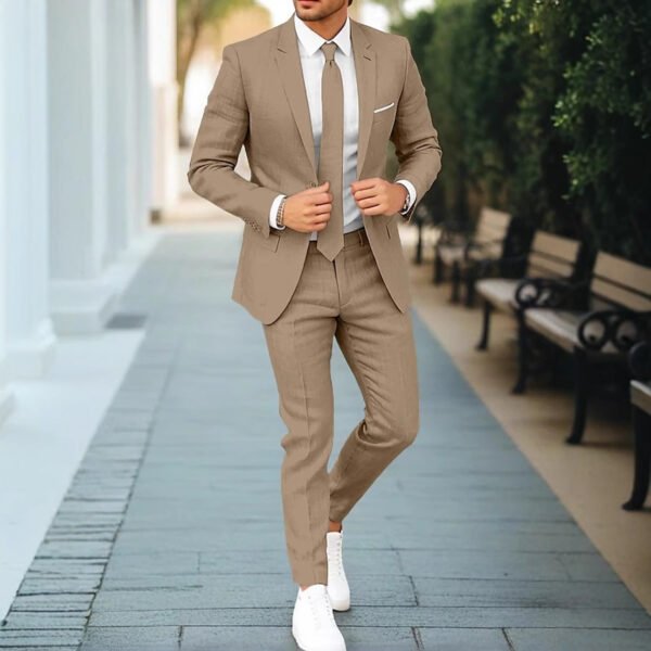 Men's New Linen Single Row One Button Suit - Image 7