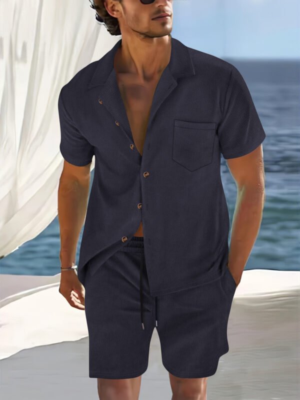 Men's Europe And America Cross Border Polyester Short Sleeve Cuban Collar Shirt Summer Suit - Image 4