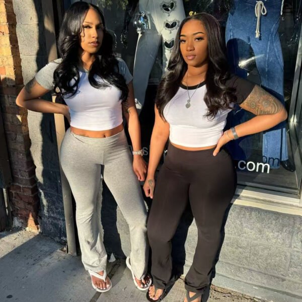 Women's Contrast Color Short-sleeved Trousers Casual Two-piece Suit