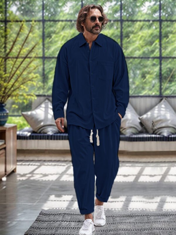 Men's Cotton And Linen Shirt Loose Long-sleeved Trousers Two-piece Suit - Image 7