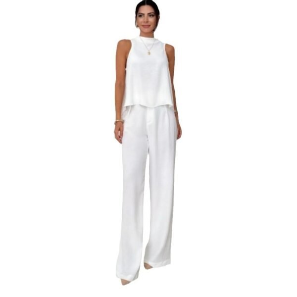 Fashion Loose Sleeveless Top Wide-leg Casual Pants Solid Color Two-piece Set - Image 5