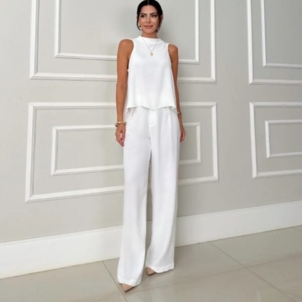 Fashion Loose Sleeveless Top Wide-leg Casual Pants Solid Color Two-piece Set - Image 6