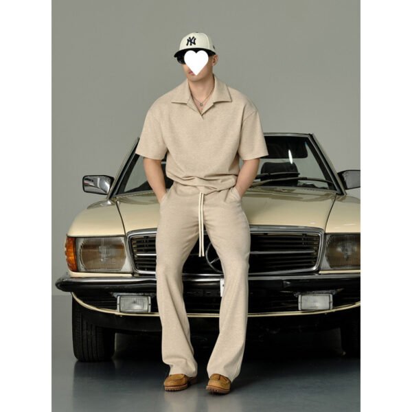 Lapel Short-sleeved T-shirt Men's Casual Top And Trousers Suit - Image 4