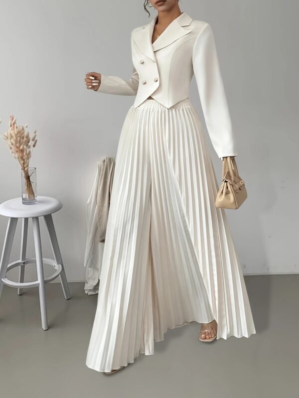 Top Set Long Sleeved Pleated Skirt - Image 2