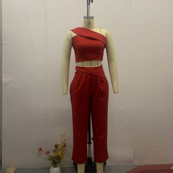 Hot Girl Diagonal Collar Halter Slim Fit Suit - Image 4
