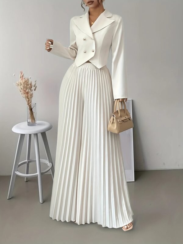 Top Set Long Sleeved Pleated Skirt - Image 3