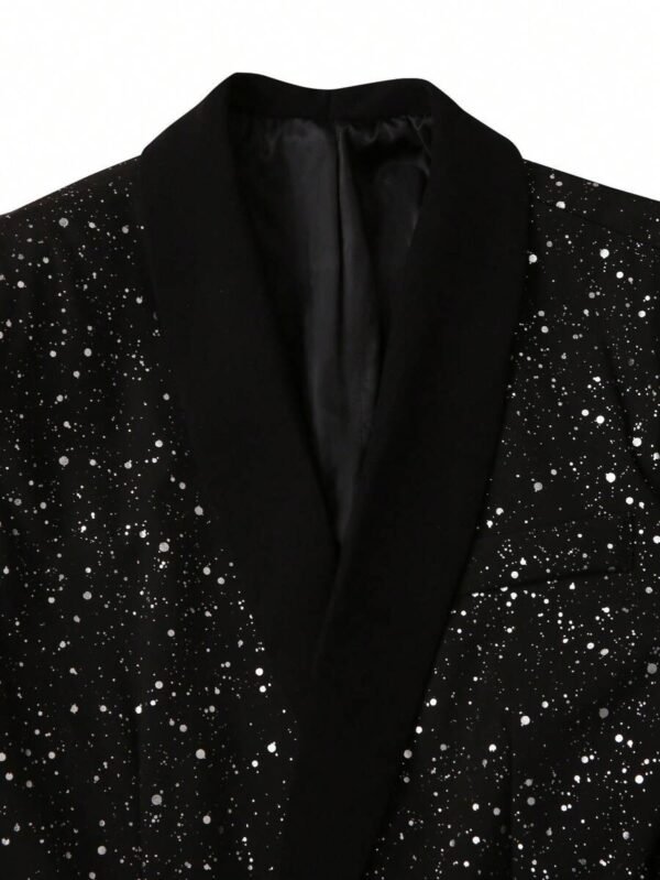 Men's Shimmering Black Suit Adorned With Glittering White Sequins - Image 4