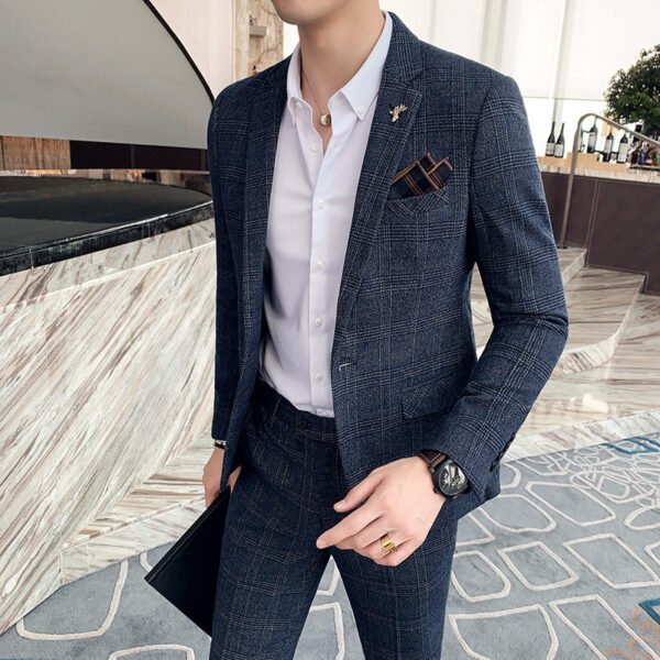 Autumn Men's Plaid Suit Business Casual Two-piece Suit - Image 4