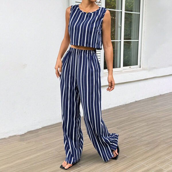 High-Rise Slim Flare Pants Summer Two-piece Set - Image 5