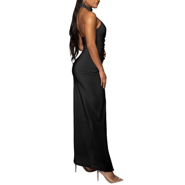 Halter Slit Formal Dress Long Dress Pleated Sleeveless - Image 2
