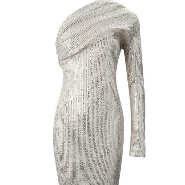 Silver One Shoulder Sequin Formal Dress - Image 6